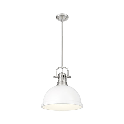 Yep by Golden Lighting Duncan 1-light 14in Rod Hung Pendant in Pewter and Matte White shade - - Golden Lighting