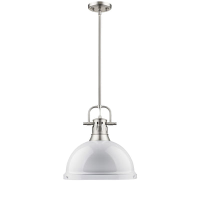 Yep by Golden Lighting Duncan 1-light 14in Rod Hung Pendant in Pewter and White shade - - Golden Lighting
