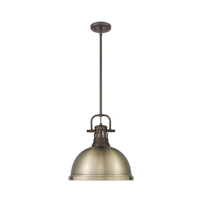 Yep by Golden Lighting Duncan 1-light 14in Rod Hung Pendant in Rubbed Bronze and Aged Brass shade - - Golden Lighting