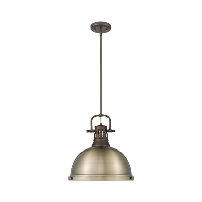 Yep by Golden Lighting Duncan 1-light 14in Rod Hung Pendant in Rubbed Bronze and Aged Brass shade - - Golden Lighting