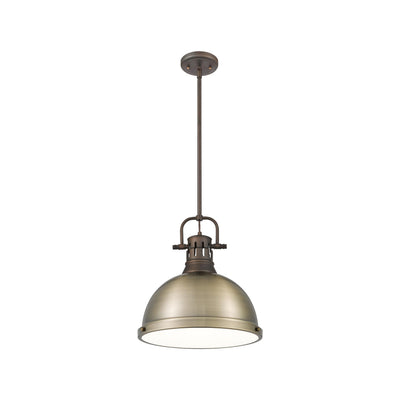 Yep by Golden Lighting Duncan 1-light 14in Rod Hung Pendant in Rubbed Bronze and Aged Brass shade - - Golden Lighting