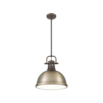 Yep by Golden Lighting Duncan 1-light 14in Rod Hung Pendant in Rubbed Bronze and Aged Brass shade - - Golden Lighting