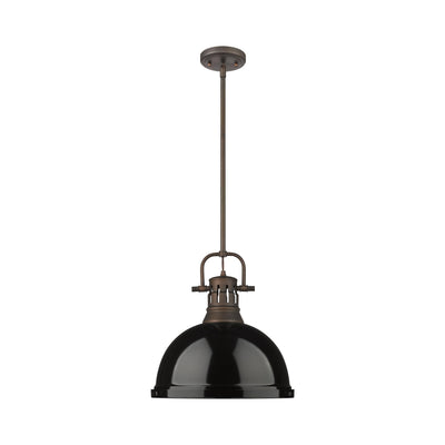 Yep by Golden Lighting Duncan 1-light 14in Rod Hung Pendant in Rubbed Bronze and Black shade - - Golden Lighting