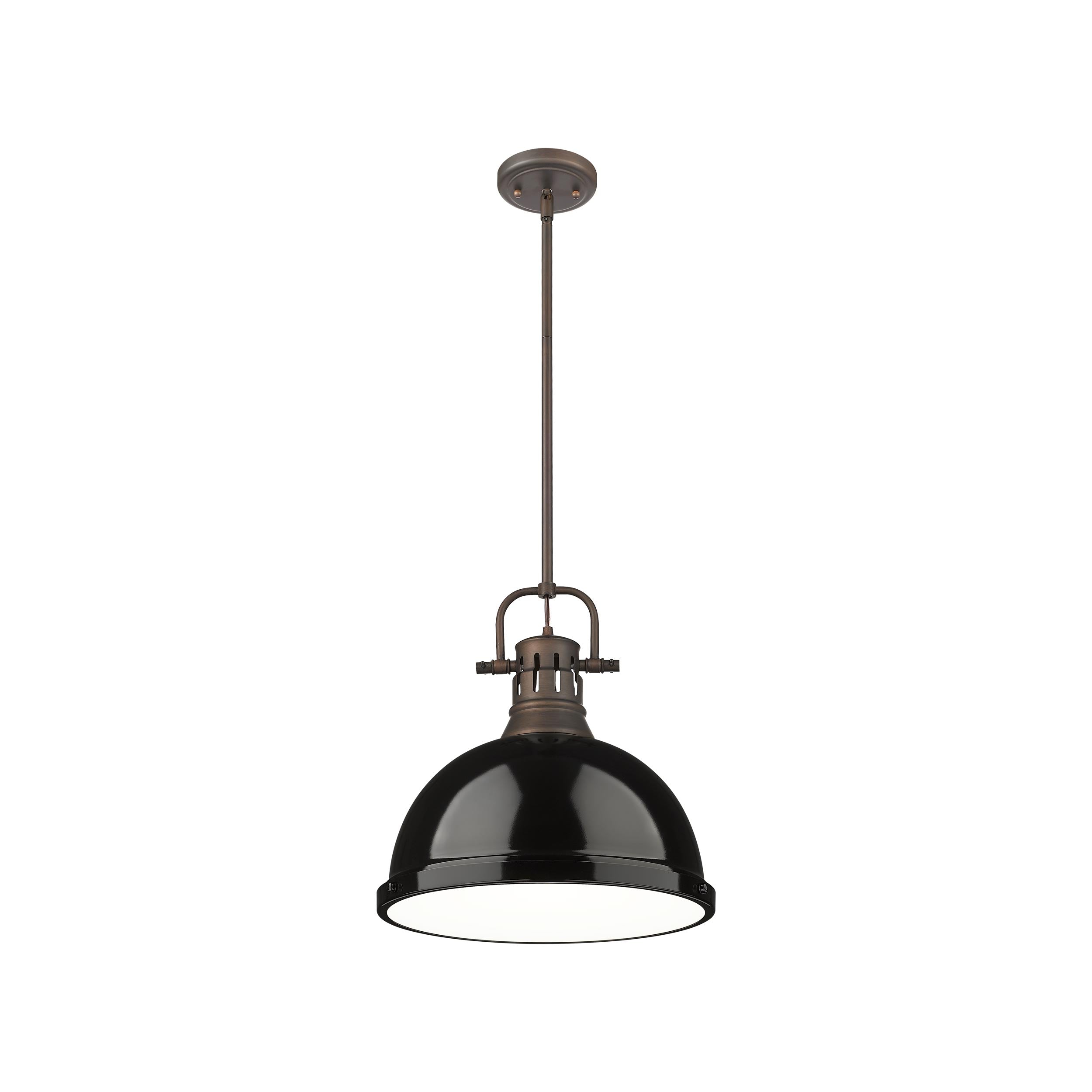 Yep by Golden Lighting Duncan 1-light 14in Rod Hung Pendant in Rubbed Bronze and Black shade - - Golden Lighting