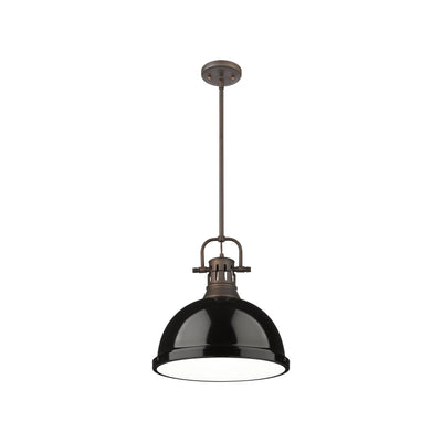 Yep by Golden Lighting Duncan 1-light 14in Rod Hung Pendant in Rubbed Bronze and Black shade - - Golden Lighting