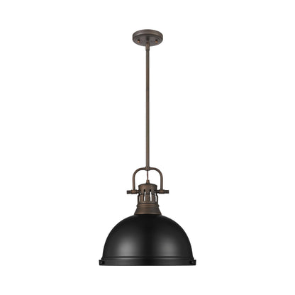 Yep by Golden Lighting Duncan 1-light 14in Rod Hung Pendant in Rubbed Bronze and Matte Black shade - - Golden Lighting