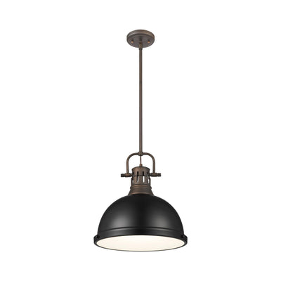 Yep by Golden Lighting Duncan 1-light 14in Rod Hung Pendant in Rubbed Bronze and Matte Black shade - - Golden Lighting