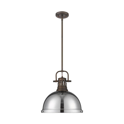 Yep by Golden Lighting Duncan 1-light 14in Rod Hung Pendant in Rubbed Bronze and Chrome shade - - Golden Lighting