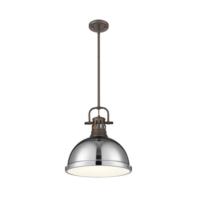 Yep by Golden Lighting Duncan 1-light 14in Rod Hung Pendant in Rubbed Bronze and Chrome shade - - Golden Lighting