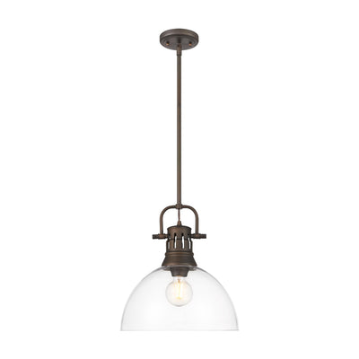 Yep by Golden Lighting Duncan 1-light 14in rod hung Pendant in Rubbed Bronze and Clear Glass - - Golden Lighting