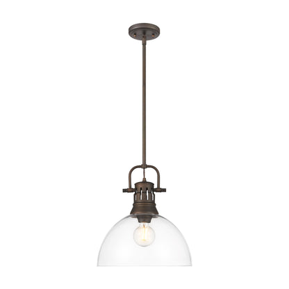 Yep by Golden Lighting Duncan 1-light 14in rod hung Pendant in Rubbed Bronze and Clear Glass - - Golden Lighting
