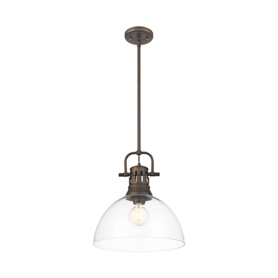 Yep by Golden Lighting Duncan 1-light 14in rod hung Pendant in Rubbed Bronze and Clear Glass - - Golden Lighting