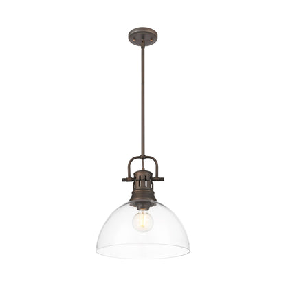 Yep by Golden Lighting Duncan 1-light 14in rod hung Pendant in Rubbed Bronze and Clear Glass - - Golden Lighting
