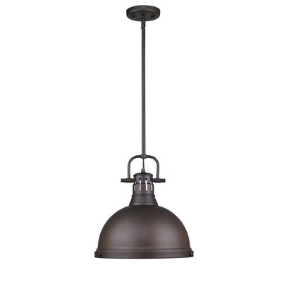 Duncan 1-light 14in Rod Hung Pendant in Rubbed Bronze - - Golden Lighting