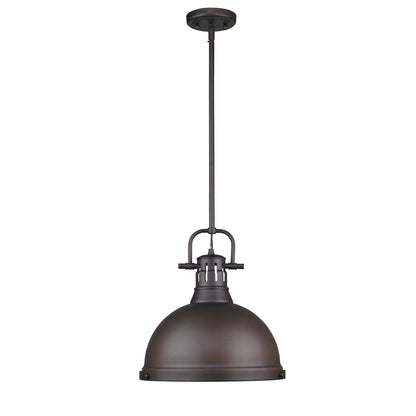 Duncan 1-light 14in Rod Hung Pendant in Rubbed Bronze - - Golden Lighting