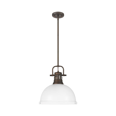 Yep by Golden Lighting Duncan 1-light 14in Rod Hung Pendant in Rubbed Bronze and Matte White shade - - Golden Lighting