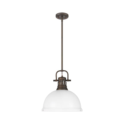 Yep by Golden Lighting Duncan 1-light 14in Rod Hung Pendant in Rubbed Bronze and Matte White shade - - Golden Lighting