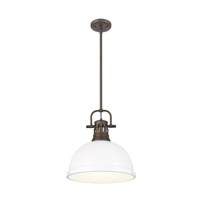 Yep by Golden Lighting Duncan 1-light 14in Rod Hung Pendant in Rubbed Bronze and Matte White shade - - Golden Lighting