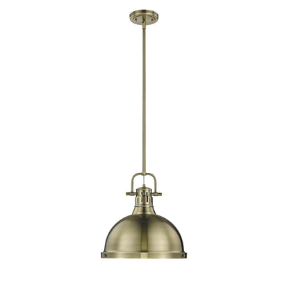 Duncan 1 Light Pendant with Rod in Aged Brass with an Aged Brass Shade - - Golden Lighting