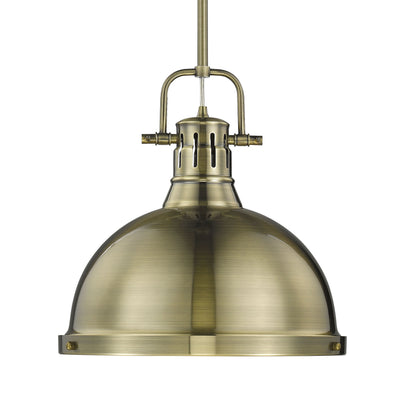 Yep by Golden Lighting Duncan 1-light 14in Rod Hung Pendant in Aged Brass - Default Title - Golden Lighting