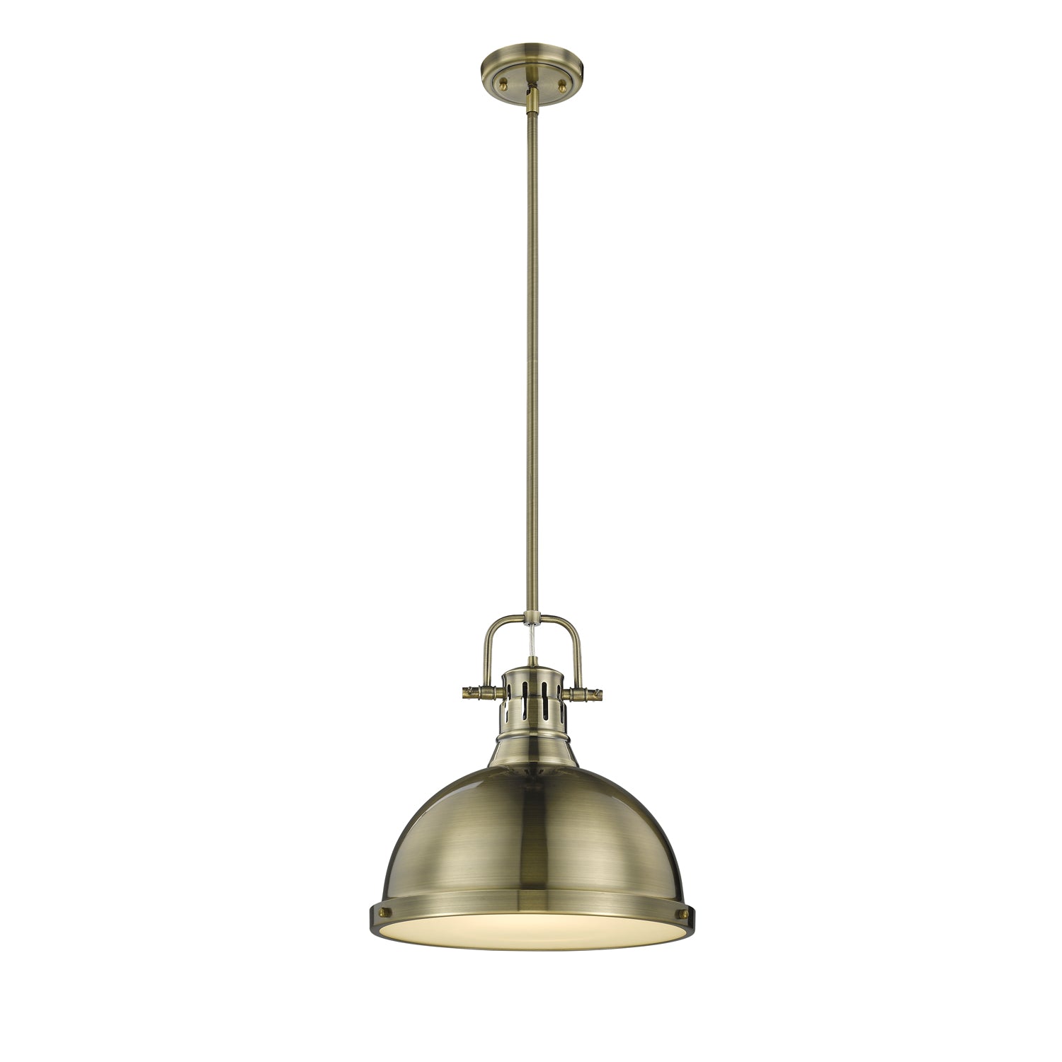 Duncan 1 Light Pendant with Rod in Aged Brass with an Aged Brass Shade - Aged Brass / Aged Brass / Gold - Golden Lighting