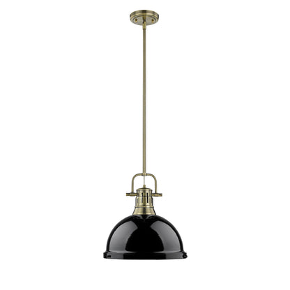 Duncan 1-Light Pendant with Rod in Aged Brass with Black - - Golden Lighting