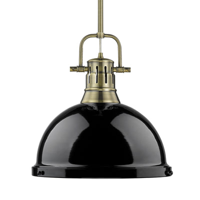 Yep by Golden Lighting Duncan 1-light 14in Rod Hung Pendant in Aged Brass and Black shade - Default Title - Golden Lighting