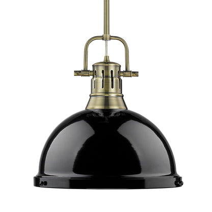 Yep by Golden Lighting Duncan 1-light 14in Rod Hung Pendant in Aged Brass and Black shade