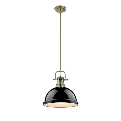 Duncan 1-Light Pendant with Rod in Aged Brass with Black - Default Title - Golden Lighting