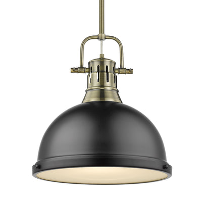 Yep by Golden Lighting Duncan 1-light 14in Rod Hung Pendant in Aged Brass and Matte Black shade - Default Title - Golden Lighting