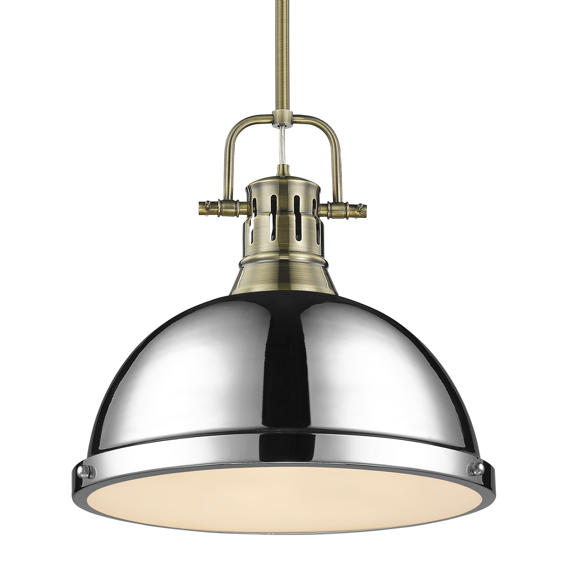 Duncan 1-Light Pendant with Rod in Aged Brass with Chrome - - Golden Lighting