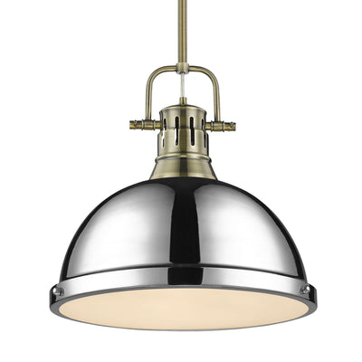 Yep by Golden Lighting Duncan 1-light 14in Rod Hung Pendant in Aged Brass and Chrome shade - Default Title - Golden Lighting