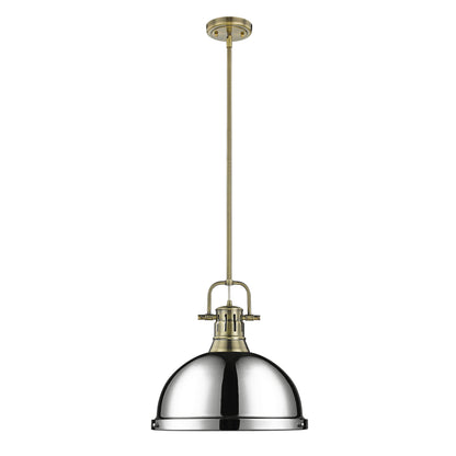 Duncan 1-Light Pendant with Rod in Aged Brass with Chrome - Aged Brass / Chrome / Silver - Golden Lighting