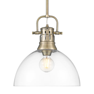 Yep by Golden Lighting Duncan 1-light 14in rod hung Pendant in Aged Brass and Clear Glass - Default Title - Golden Lighting