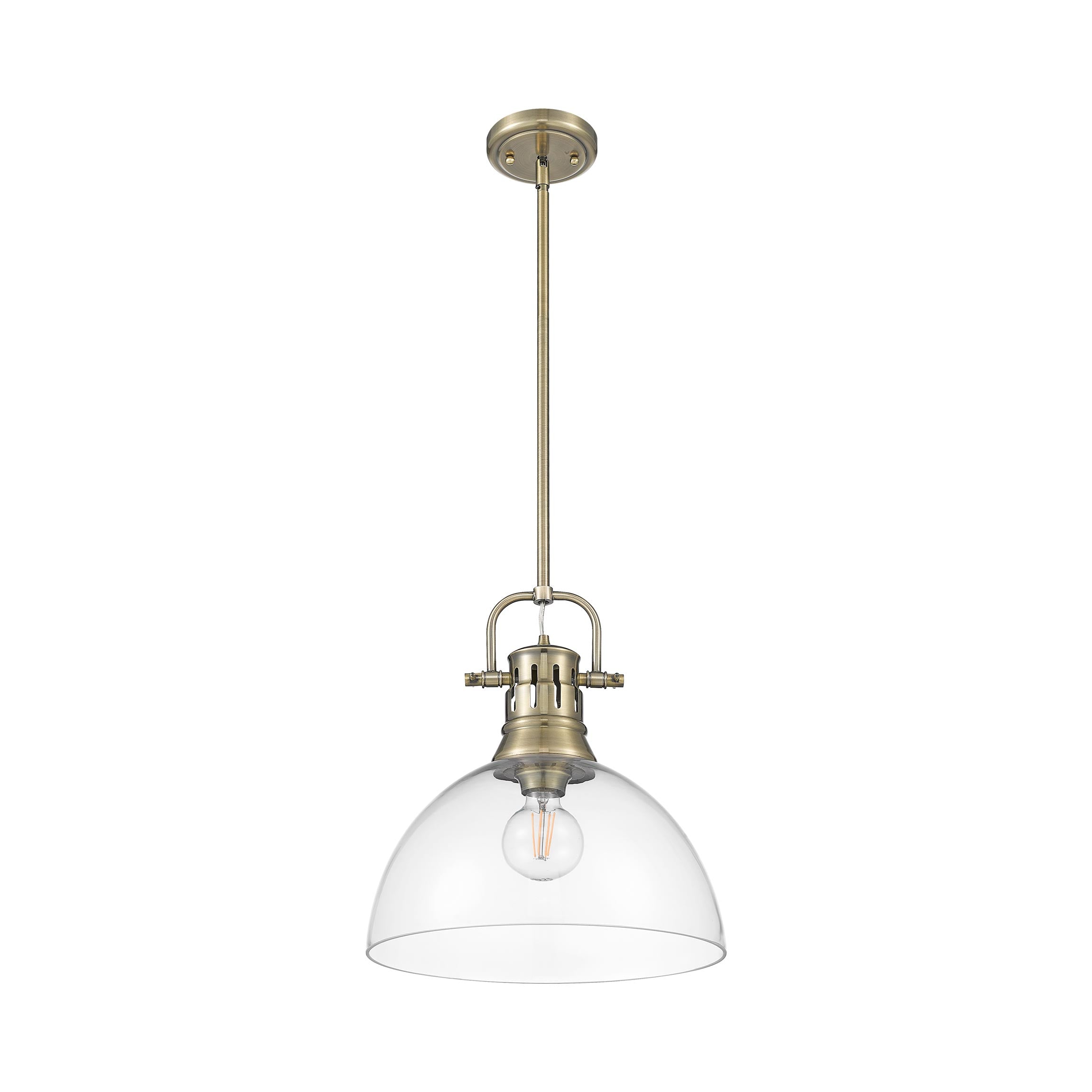 Duncan 1-Light Pendant with Rod in Aged Brass with Clear Glass - Aged Brass / Clear Glass / Clear - Golden Lighting