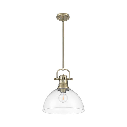 Duncan 1-Light Pendant with Rod in Aged Brass with Clear Glass - Aged Brass / Clear Glass / Clear - Golden Lighting