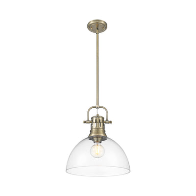 Yep by Golden Lighting Duncan 1-light 14in rod hung Pendant in Aged Brass and Clear Glass - - Golden Lighting