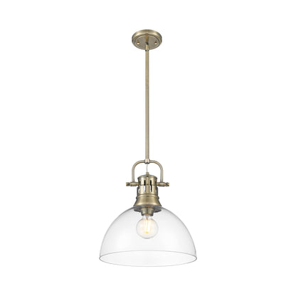 Yep by Golden Lighting Duncan 1-light 14in rod hung Pendant in Aged Brass and Clear Glass - - Golden Lighting
