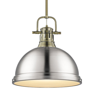 Yep by Golden Lighting Duncan 1-light 14in Rod Hung Pendant in Aged Brass and Pewter shade - Default Title - Golden Lighting
