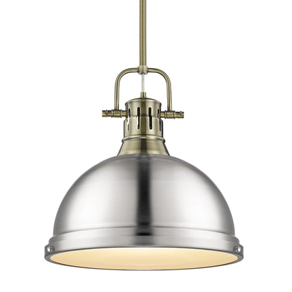 Duncan 1-Light Pendant with Rod in Aged Brass with Pewter - - Golden Lighting