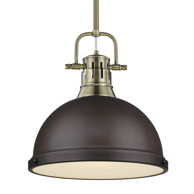 Yep by Golden Lighting Duncan 1-light 14in Rod Hung Pendant in Aged Brass and Rubbed Bronze shade - Default Title - Golden Lighting