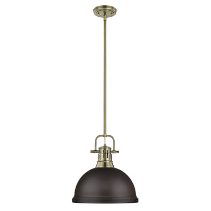 Duncan 1-Light Pendant with Rod in Aged Brass with Rubbed Bronze - Aged Brass / Rubbed Bronze / Bronze - Golden Lighting