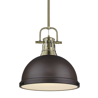 Duncan 1-Light Pendant with Rod in Aged Brass with Rubbed Bronze - - Golden Lighting