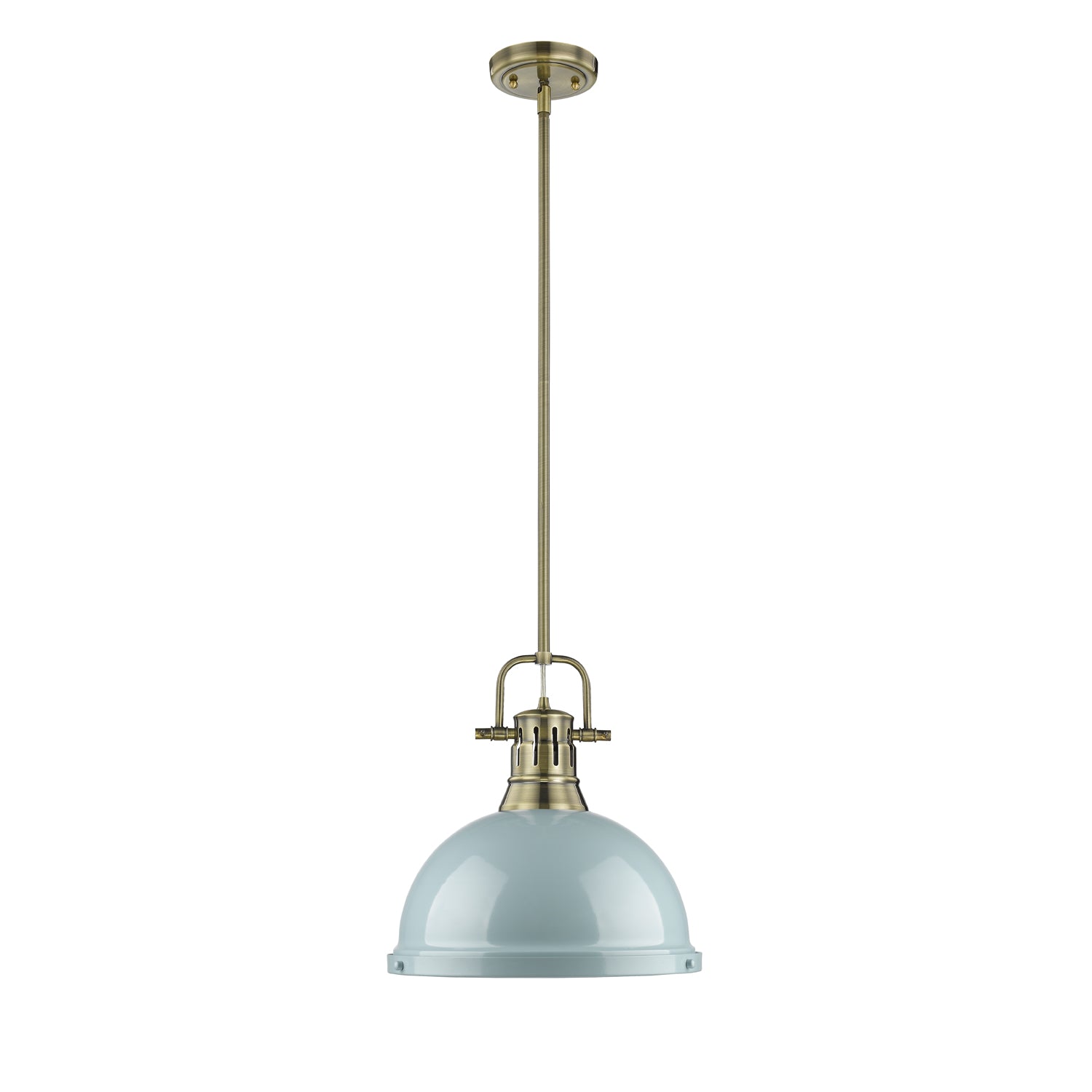 Duncan 1-Light Pendant with Rod in Aged Brass with Seafoam - - Golden Lighting