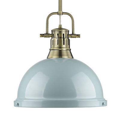Yep by Golden Lighting Duncan 1-light 14in Rod Hung Pendant in Aged Brass and Seafoam shade - Default Title - Golden Lighting