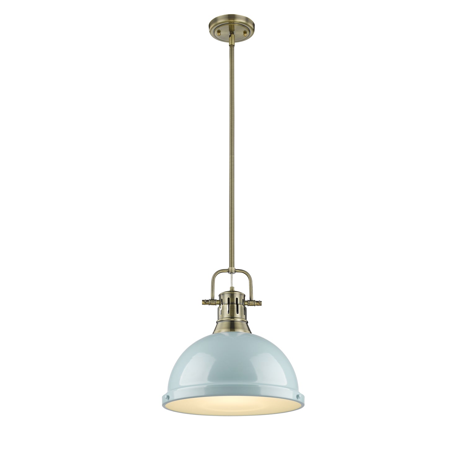 Duncan 1-Light Pendant with Rod in Aged Brass with Seafoam - Aged Brass / Seafoam / Green - Golden Lighting