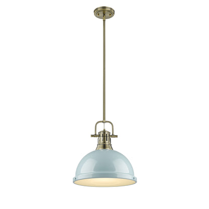 Duncan 1-Light Pendant with Rod in Aged Brass with Seafoam - Aged Brass / Seafoam / Green - Golden Lighting