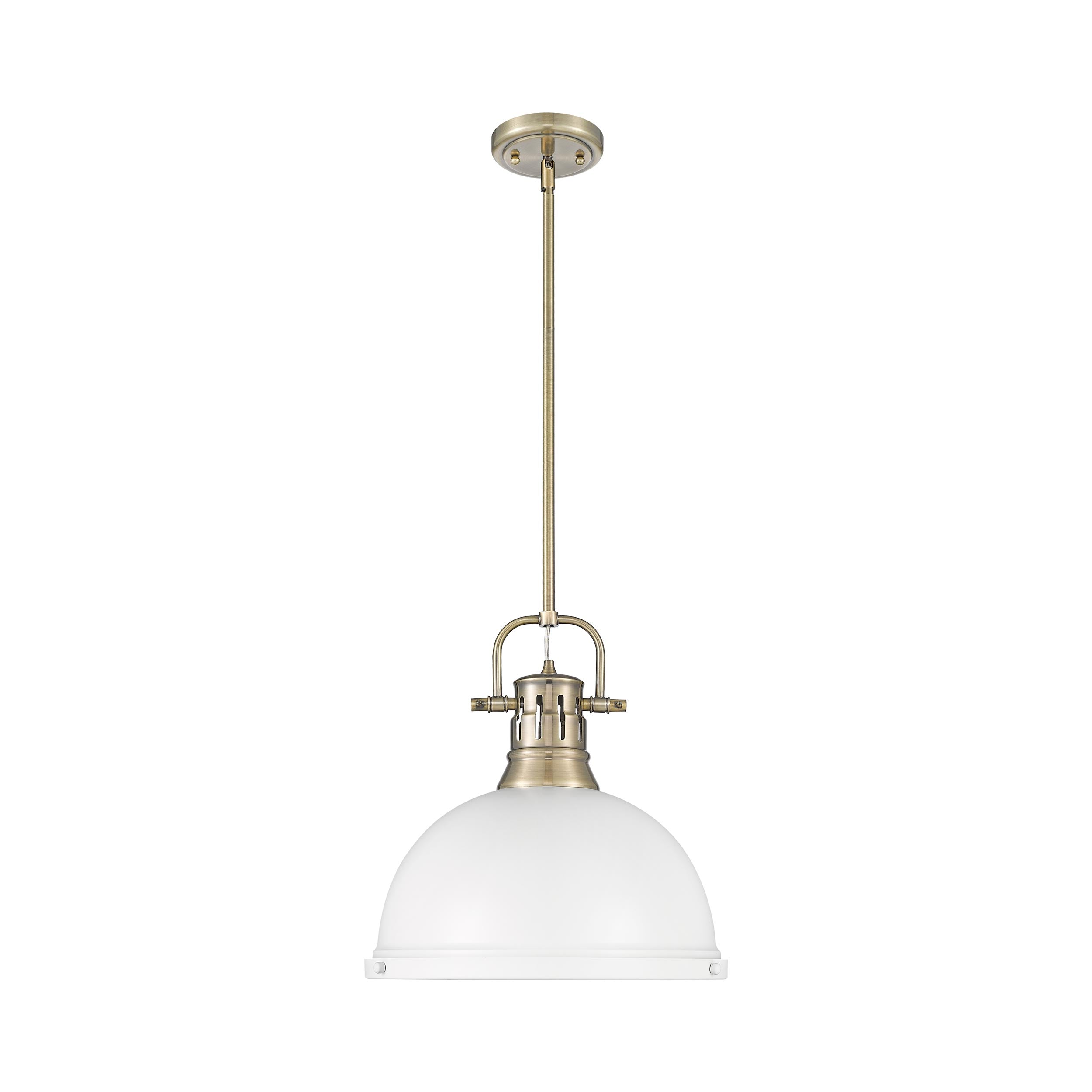 Duncan 1-Light Pendant with Rod in Aged Brass with Matte White - - Golden Lighting