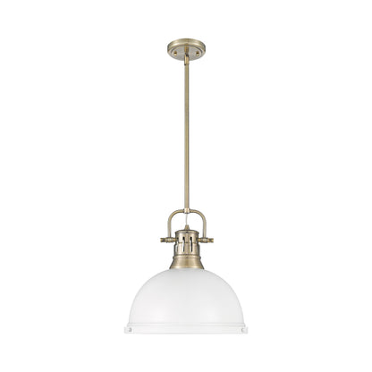 Duncan 1-Light Pendant with Rod in Aged Brass with Matte White - - Golden Lighting