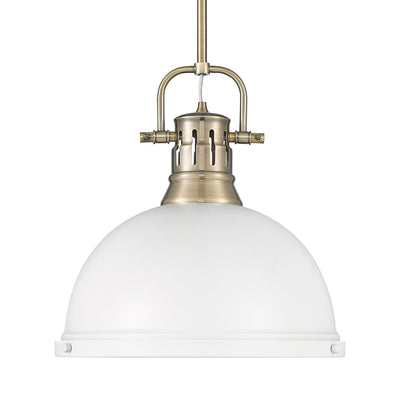 Yep by Golden Lighting Duncan 1-light 14in Rod Hung Pendant in Aged Brass and Matte White shade - Default Title - Golden Lighting